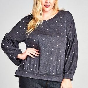 Tua plus charcoal polka dot Bishop-sleeve sweater